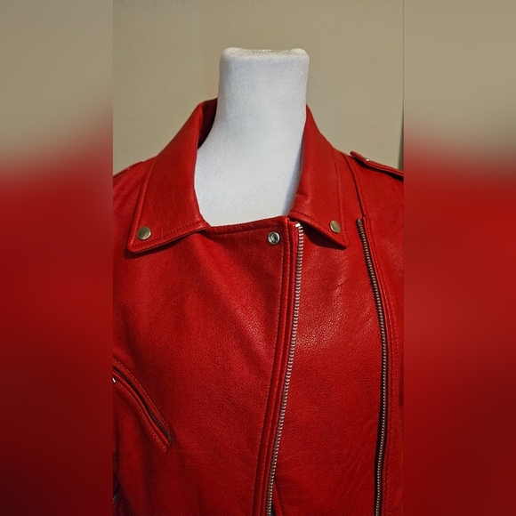 ZARA TRAFALUC Red Moto faux leather jacket. Size XL - Picture 11 of 16